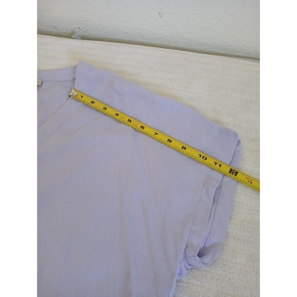 Cremieux Women's Light Purple L 100% Linen V-Neck Short Sleeve Front Tie Blouse - Picture 14 of 16